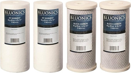 Bluonics Sediment & Carbon Block Replacement Water Filters 4pcs 4.5" x 10" by BLUONICS