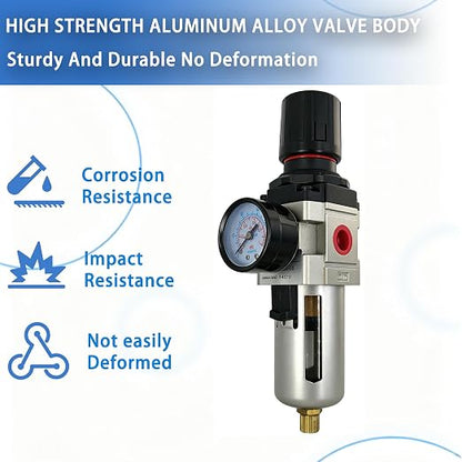 HengMinLingTong 3/8" NPT Compressed Air Filter Regulator Combo Piggyback - Image 4