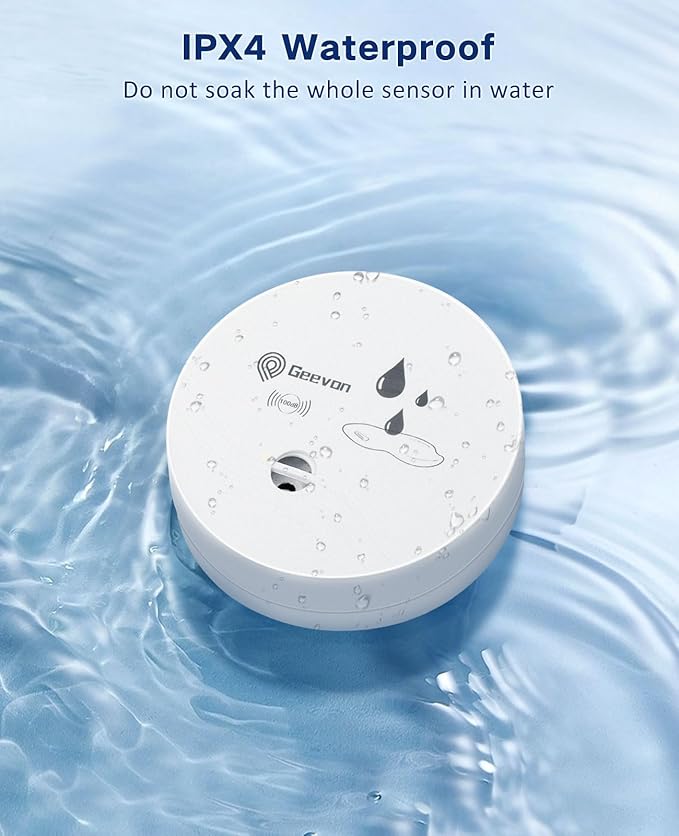 Geevon 2 Pack Water Leak Detectors, 100dB Water Sensor Alarms Flood Detector for Basements, Bathrooms, Laundry Rooms, Kitchens, Garages, and Attics, Water Alarms Battery-Operated (Battery Included)
