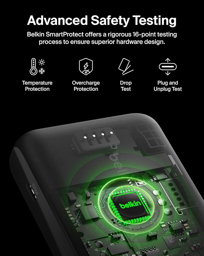 Belkin Portable Charger, Power Bank with Integrated Cable 20000 mAh 30W - Fast Charging USB C Power Delivery - iPhone 17, Air, Pro, Pro Max, iPad, AirPods, Apple Watch, Galaxy S25, & More - White