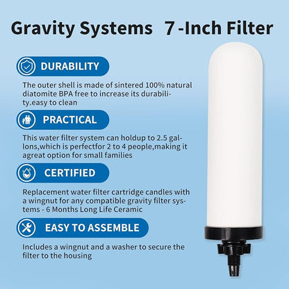 4 PACK 7" Gravity Drinking Water Ceramic Replacement Candle Element Filter - Image 2