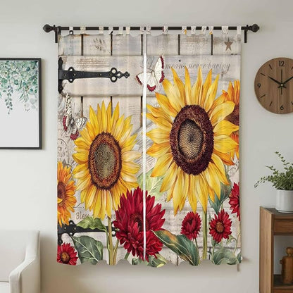 Red Yellow Sunflowers Living Room Curtains 96 Inch Length, Window Curtains Tab - Image 2