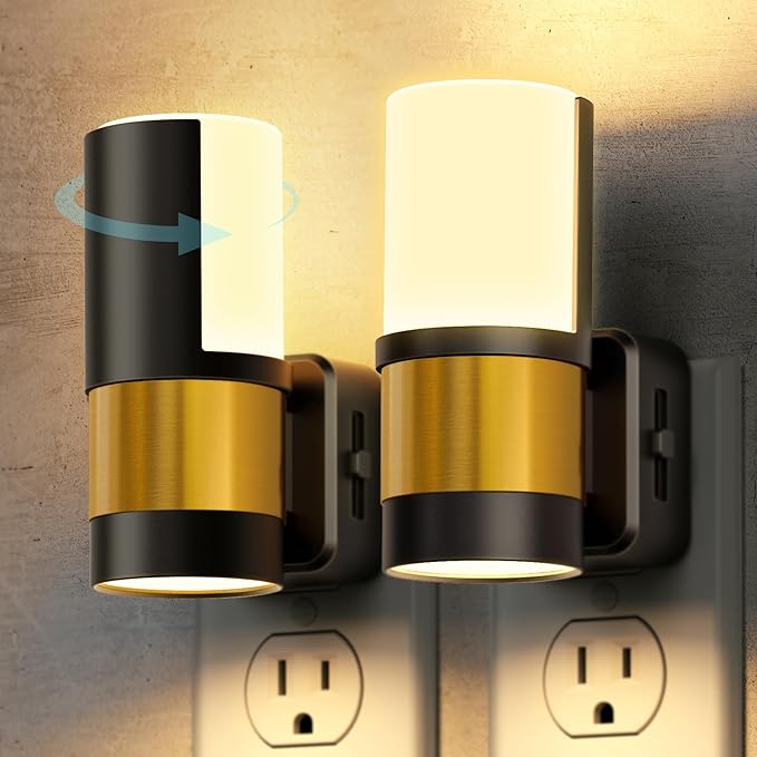 Briignite Night Lights Plug into Wall, 2 Pack Dimmable LED Night Light, Dusk to Dawn Sensor, 360° Rotation, 3000K Soft White 0-100LM Nightlights Plug in for Kids, Bedroom Hallway