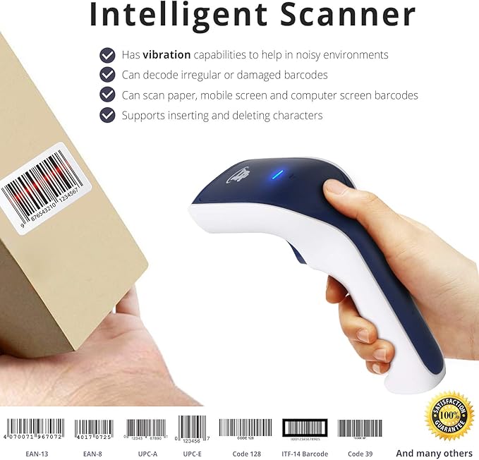 ScanAvenger Wireless Portable 1D Bluetooth Barcode Scanner: Hand Scanner 3-in-1, Cordless, Rechargeable Scan Gun for Inventory - USB Barcode Reader (1D Only No QR with No Next Gen Stand)