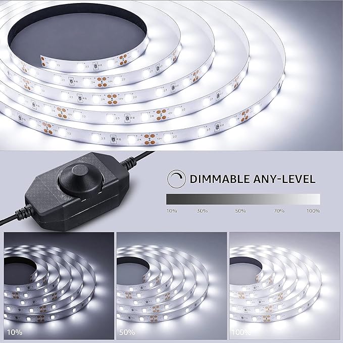 Lepro LED Strip Light, 32.8Ft Dimmable Vanity Lights, 6000K Super Bright LED Tape Lights, 600 LEDs SMD 2835, Strong 3M Adhesive, Suitable for Home, Kitchen, Under Cabinet, Bedroom, Daylight White