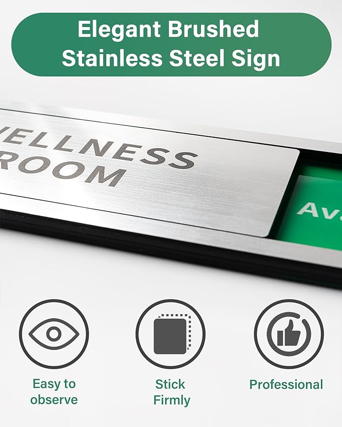 Wellness Room Office Door Signs, Do Not Disturb- In Use/Available Slider Sign for Home Office Wellness Conference Vacant Occupied Privacy Sliding Door Sign，Brushed Silver