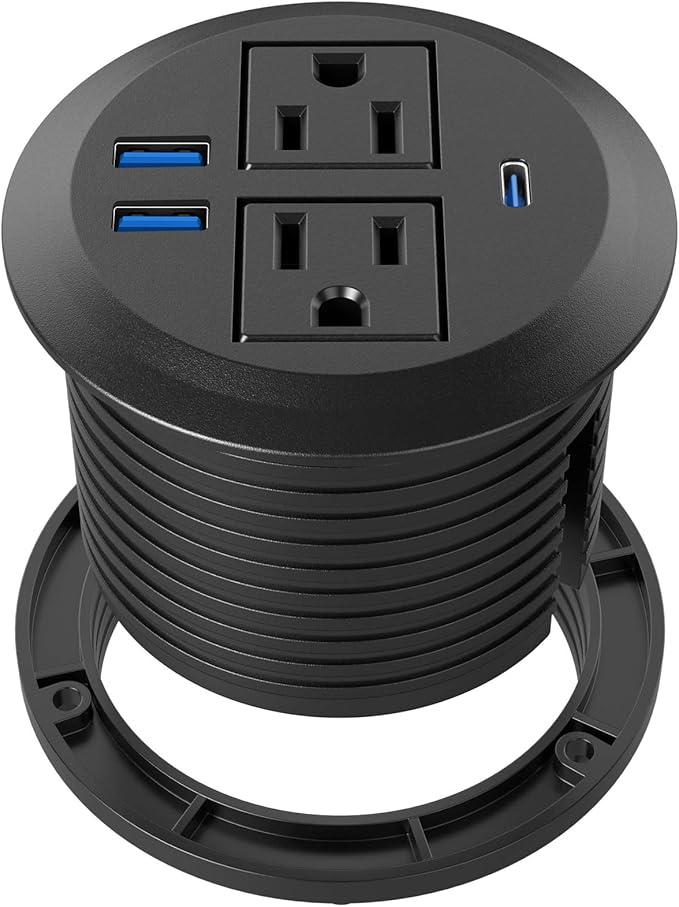 Recessed Power Grommet with AC Outlets, 20W Fast Charging USB-C Port - Flush-Mount for Desktop,Workspace Essential Desk Outlet,ETL Listed