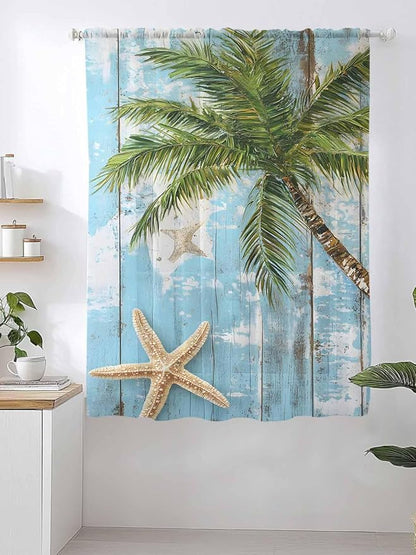 Sheer Curtains 72 Inches Long, Coastal Beach Blue Semi Sheer Curtains Light - Image 2