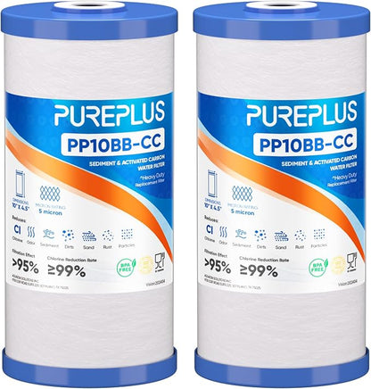 PUREPLUS 5 Micron 10" x 4.5" Whole House Sediment and Carbon Water Filter by PUREPLUS