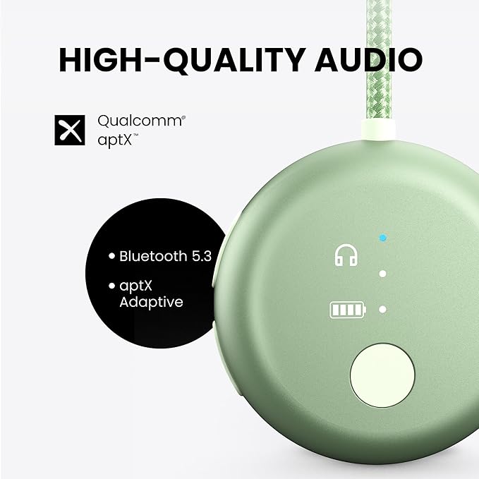 Avantree SoundJet R1 – 25Hr Airplane Bluetooth Adapter for All AirPods (Pro/Max) with Qualcomm Chipset & aptX Adaptive, Wireless Audio Transmitter for Flight Travel, Works with Bose & Other Headphones