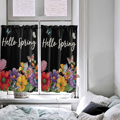 Spring Flowers Tier Curtains 45 Inches Long, Watercolor Country Colorful Floral - Image 5