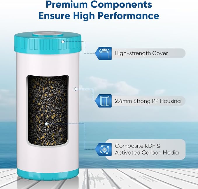 PUREPLUS 5 Micron 10" x 4.5" Whole House KDF/GAC Water Filter, Heavy Metal - Image 2
