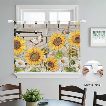 Farm Flowers Kitchen Curtains 45 Inch Length, Short Cafe Window Curtains Tab Top - Image 4