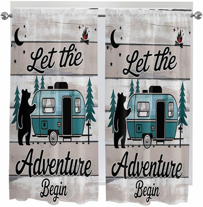 Farmhouse Bear Camper Van Tree Window Valance Curtains, Vintage Wood Grain - Image 9