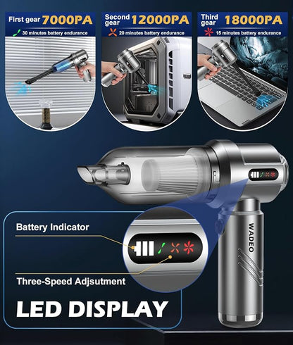 WADEO Car Vacuum Portable Cordless 18000PA, 4-in-1 Handheld Vacuum Cleaner and - Image 3
