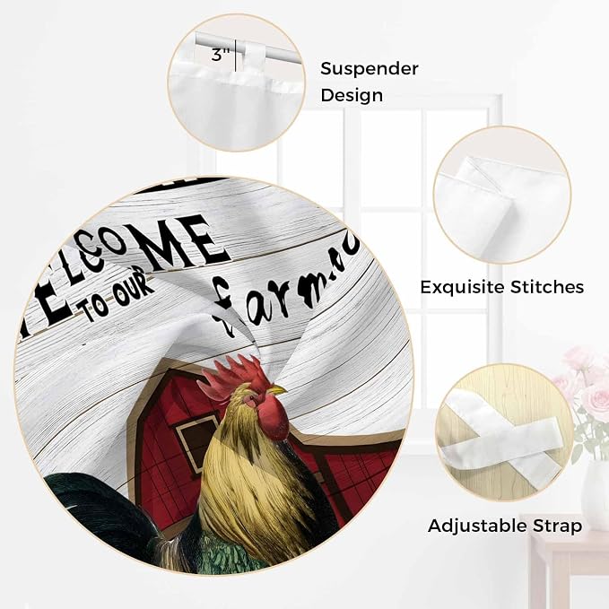 Farmhouse Rooster Kitchen Curtains 24 Inch Length, Small Window Curtains Tab Top - Image 6