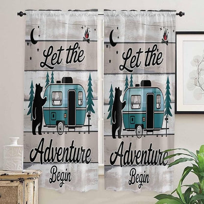 Farmhouse Bear Camper Van Tree Window Valance Curtains, Vintage Wood Grain - Image 7