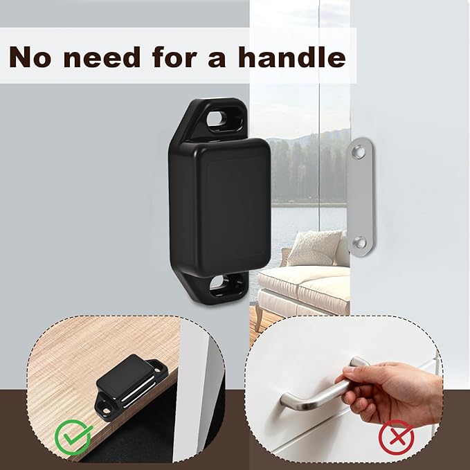 8 Pack Magnetic Push Latch,Heavy Duty Magnetic Touch Latch,for Push to Open Cabinet or Kitchen Drawer, Kitchen Door (Black - 0.98 inch, 8 Pack)