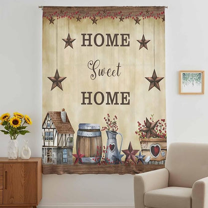Farm Sheer Curtains 72 Inch Length American Country Barn Star Vintage Berry - Image 5