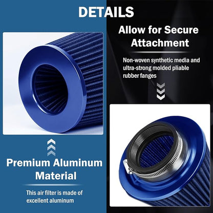Universal Clamp-On Air Intake Filter, High Performance, Washable Filter - Image 3