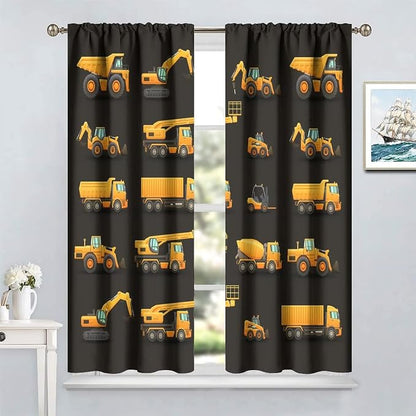 Kids Construction Window Curtains, Construction Machinery Equipment Mode of - Image 2