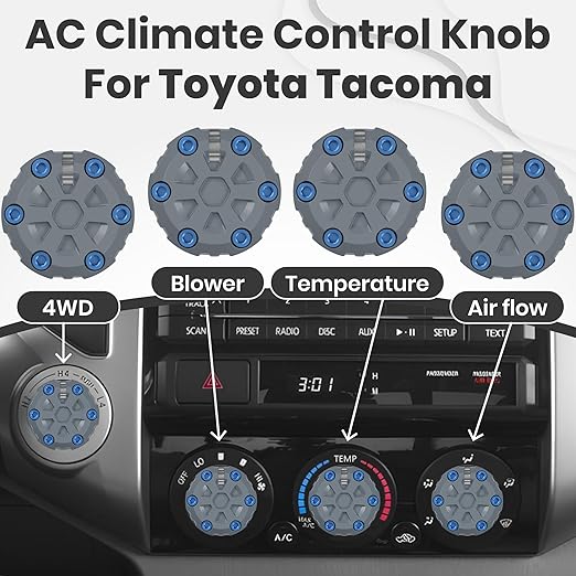 4 Pack - 2nd Gen Tacoma Accessories AC Knob Upgrade - 2005,2006,2007,2008,2009,2010,2011,2012,2013,2014,2015 Tacoma Climate Control Dial Mods Set - for Toyota Interior Replacement Kit