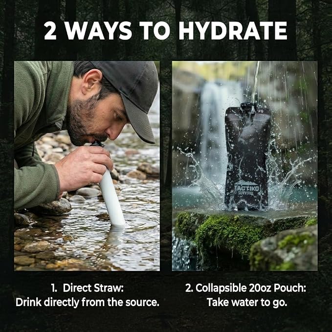 2-Pack Tactiko Survival 20oz/600ml Filtered Water Bottle Kit - Image 5