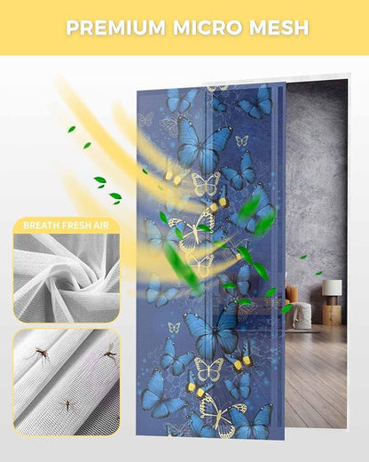 Screen Door 38"x83" Blue Butterfly Door Screen Magnetic Closure - Image 3