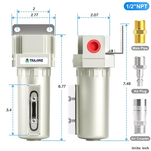 TAILONZ PNEUMATIC 1/2" NPT Industrial Compressed Air Desiccant Dryer, Used - Image 2