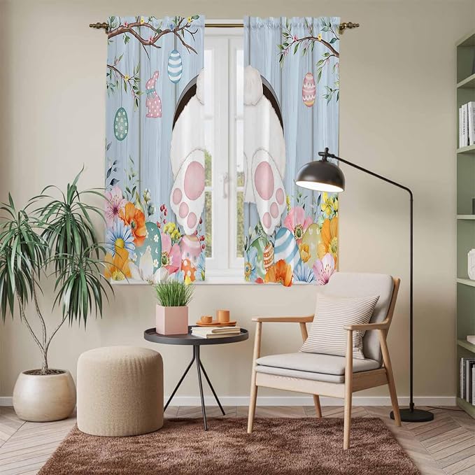 Easter Window Curtains 63 Inch Long 2 Panel Set, Rod Pocket Bedroom Curtains & - Image 7