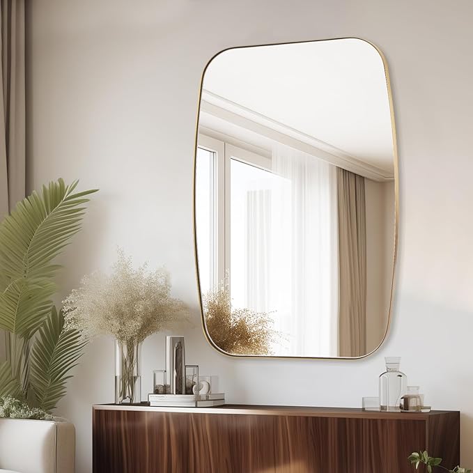 Oval Mirrors for Bathroom, 24"×40" Gold Vanity Mirror with Stainless Steel Metal Frame, Brushed Gold Oblong Bathroom Wall Mounted Modern Mirror for Over Sink