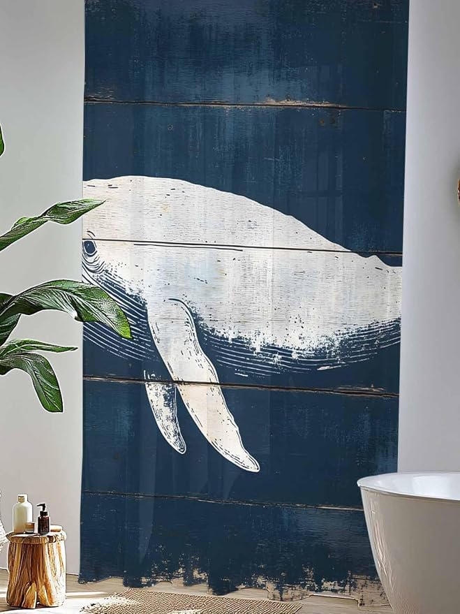 Sheer Curtains 96 Inches Long, Ocean Whale Blue Semi Sheer Curtains Light - Image 4