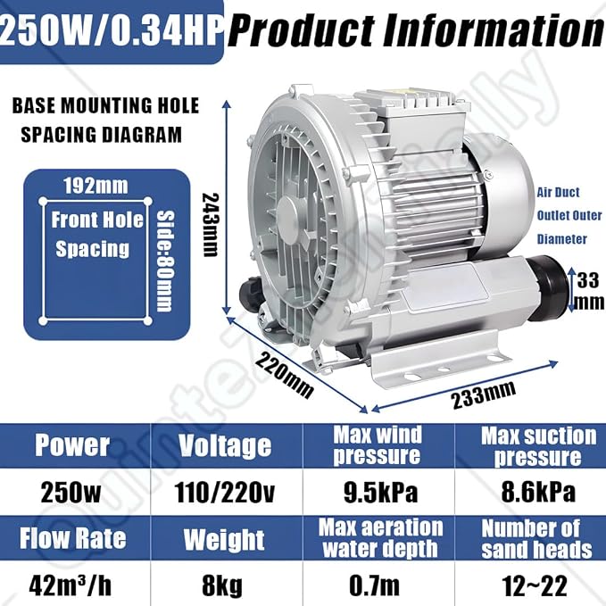 Vortex Ring Regenerative Blower, Single Phase High-Pressure Industrial Vacuum - Image 2