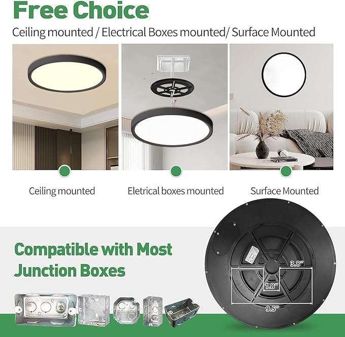6PK 15.8 Inch Dimmable LED Flush Mount Ceiling Light, 32W, 3480LM, 2700K/3000K/4000K/5000K/6000K, Round Flat Panel Low Profile Ceiling Light Fitures for Hallway, Kitchen, Bedroom, Black