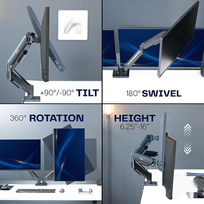 VIVO Dual Monitor up to 32 inches and 19.8 lbs per Screen, Pneumatic Arm Desk Mount, Articulating Counterbalance, VESA Stand, Classic, STAND-V002O