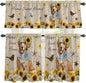 Kitchen Curtains Tiers and Valance Set of 3, Sunflowers Dog Light Filtering by Anzona
