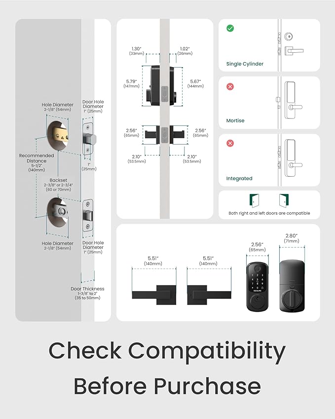 DESLOC B200 Fingerprint Smart Lock with 2 Lever Handles, Keyless Entry Front Door Lock Set, Electronic Keypad Deadbolt, App Control, Auto Lock, Long Battery Life, Secure Home Access