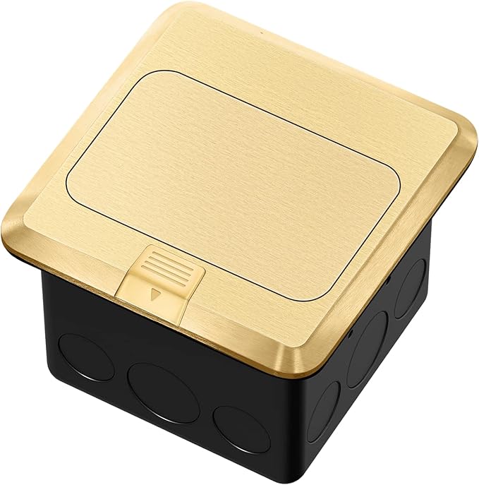 Vagueior Recessed Floor Electrical Outlet Kit,Waterproof Electrical Outlet Covcer Box,Hidden GFCI Outlet+20A Tamper-Resistant Receptacle Outlet with Slow Elastic Damping，ETL Certified，Gold(2 Pack)