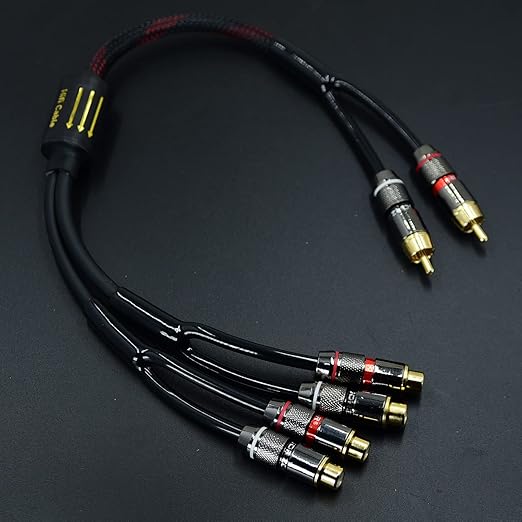 Arklove 10ft Shielded RCA Plug Splitter Stereo Audio Video Cable 2 Male to 4 Female Dual Speaker Y Adapter Connector Extension Cord 24k Gold Plated 1 Input 2 Output
