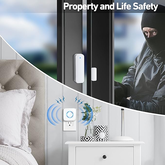 Door Chime, Satisure Wireless Door Open Contact Sensor Alarm Chime with 600 FT Range 58 Chimes 5 Volume Levels LED Indicators (2 Receivers & 2 Sensors)