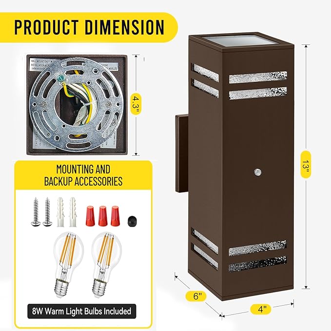 MZLITI 2-Pack Bronze Dusk to Dawn Outdoor Lights, Wall Light Wtih LED Bulbs, Modern Up Down Lights Outdoor, IP65 Waterproof Exterior Lighting Fixtures, Outside Lights for House for Porch, Garage