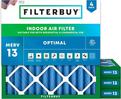 Filterbuy 12x12x2 Air Filter MERV 13 Optimal Smoke & Allergy Defense, by Filterbuy