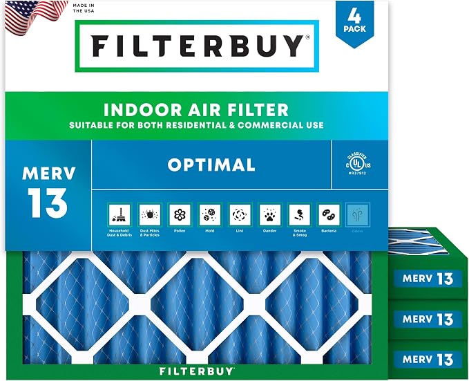 Filterbuy 18x18x2 Air Filter MERV 13 Optimal Smoke & Allergy Defense, by Filterbuy