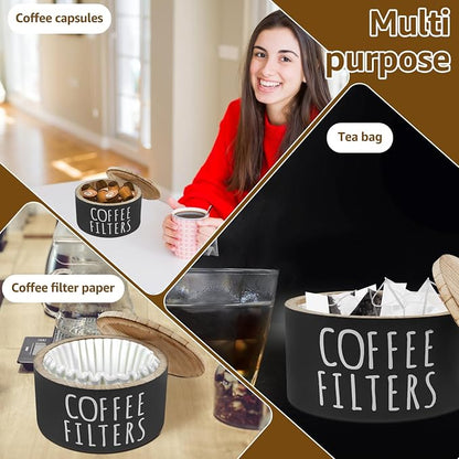 Coffee Filter Holder, Wooden Large Capacity Rustic Coffee Filter Storage Case - Image 6