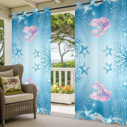Ocean Shell Outdoor Curtains for Patio Corals Starfish Summer Marine Waterproof - Image 5