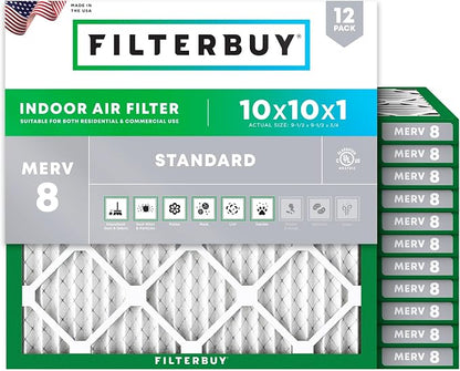Filterbuy 10x10x1 Air Filter MERV 8 Essential Dust & Allergy Defense, by Filterbuy