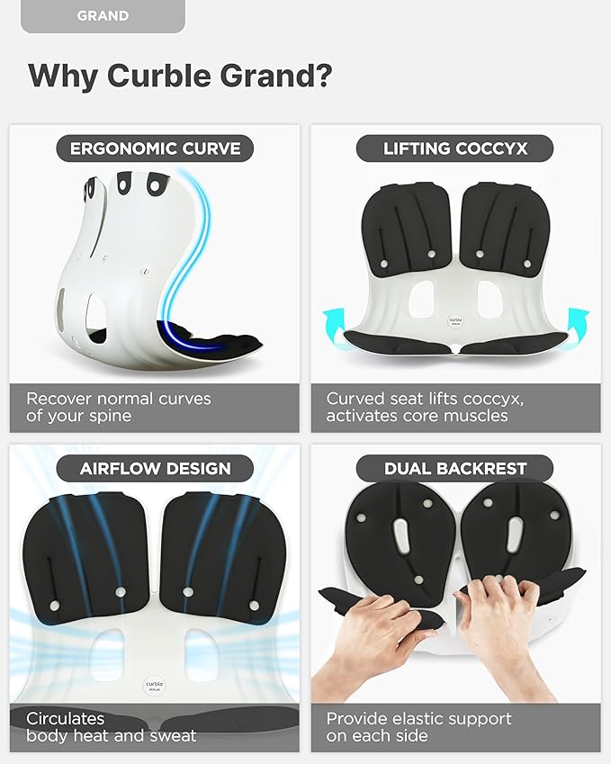 curble Grand(Extra Wide & Sturdy) – Ergonomic Back and Lumbar Support for Good Posture Correction and Back Pain Relief, Perfect for Office, Floor Seat, and Work from Home, Patented (Red)