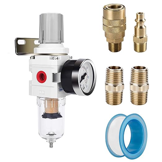 NANPU 1/4" NPT Compressed Air Filter Regulator Combo Piggyback, 5 Micron Brass by NANPU