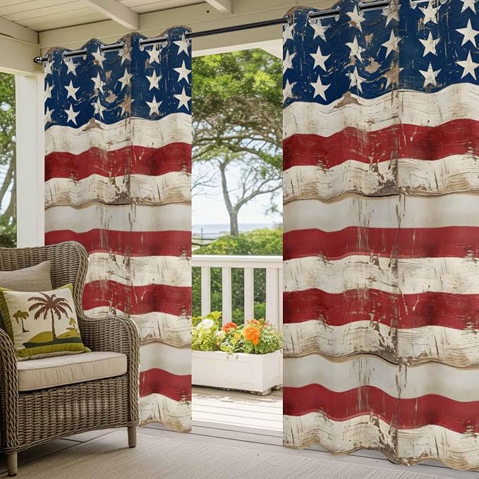 4th of July Outdoor Curtains for Patio USA Flag Independence Day Vintage - Image 5