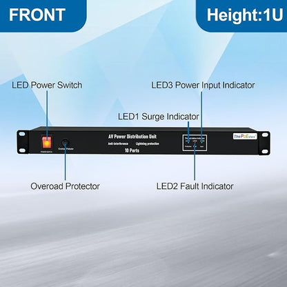 10 NEMA 5-15R Outlet Surge Protector PDU, 120V 15A 3600J 10KA, 1U Rack Mount - Image 2